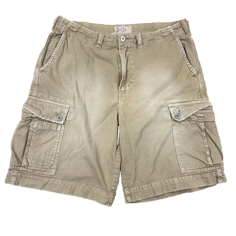 Vintage Y2K American Eagle Cargo Shorts Men 34 Tan Khaki Tan Faded Skate Baggy